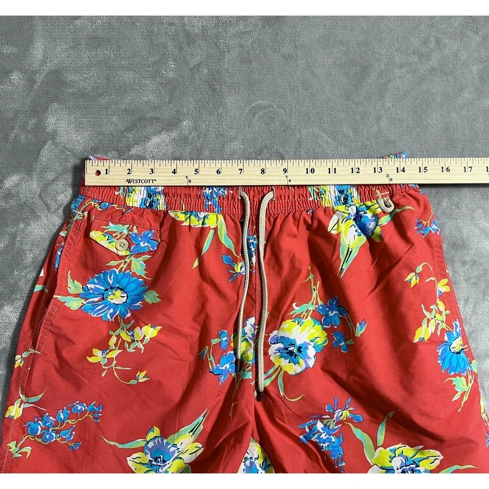 Polo Ralph Lauren Floral Swim Trunks Shorts Mens Medium Red Bathing Suit Pockets